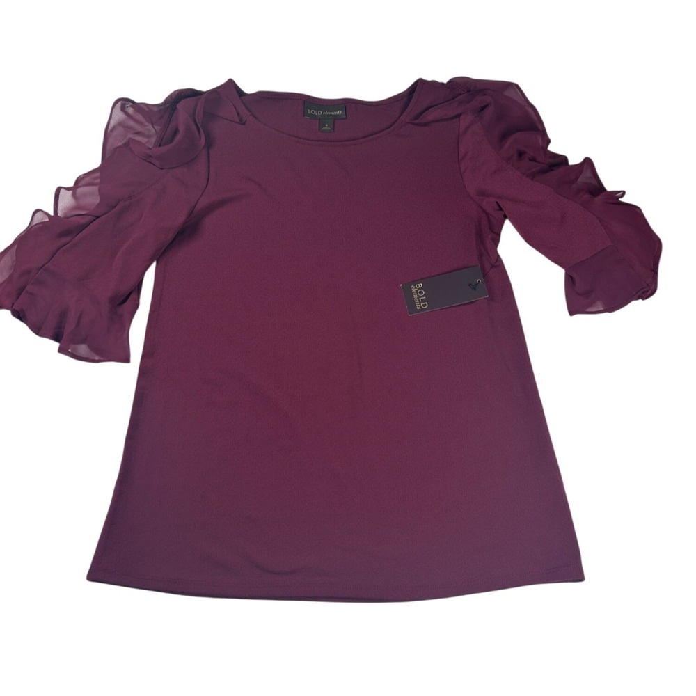 Bold Elements Zinfandel Cold Shoulder Ruffle Sleeve Blouse Size Small New NWT - Picture 3 of 10